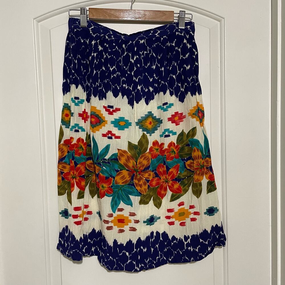 Vintage Russ Skirt Bright Floral Aztec Pattern ILGWU Size 14